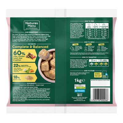 Natures Menu 60/40 Complete and Balanced Tripe  Chicken  Heart  Liver & Salmon 1kg