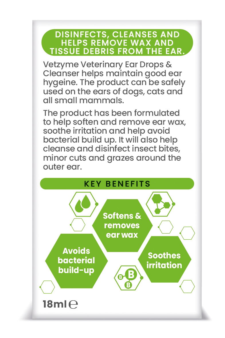 Vetzyme Pet Anti-bacterial Ear Drops & Cleanser 18ml