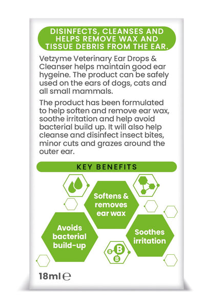 Vetzyme Pet Anti-bacterial Ear Drops & Cleanser 18ml
