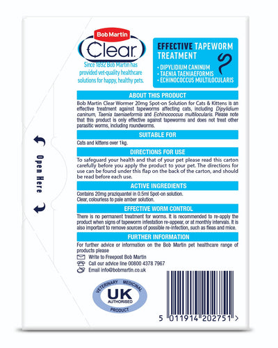 Bob Martin Dewormer Cat & Kitten Spot On 4 Tubes