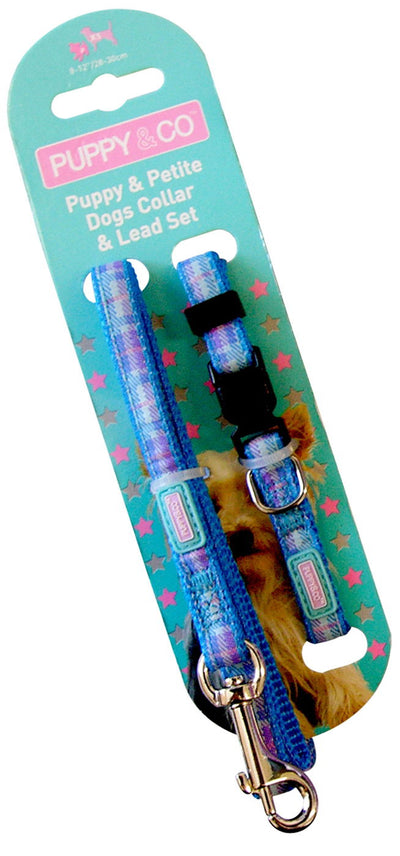 Pup&Co Nylon Puppy Set Tartan Blue 10mm X20-30cm