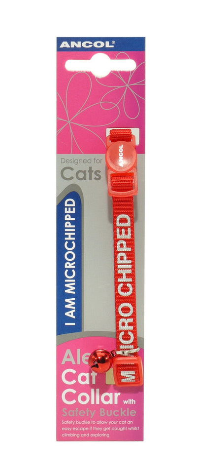 Safety Buckle Cat Collar Alert "i Am Micro Chipped" Red