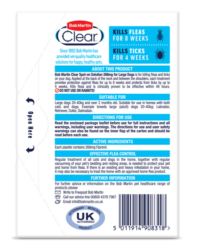 Bob Martin Flea Clear Lge Dog Spot On 1 Tube