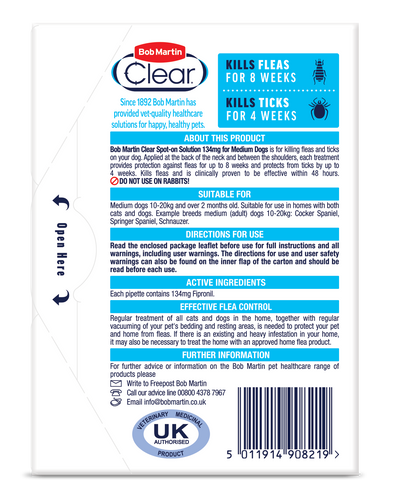 Bob Martin Flea Clear Med Dog Spot On 1 Tube