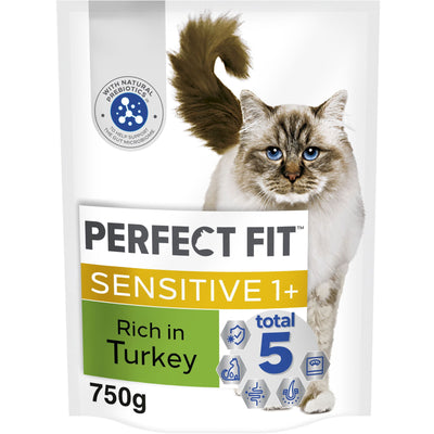 Perfect Fit Sensitive Adult Dry Cat Food Turkey 750g