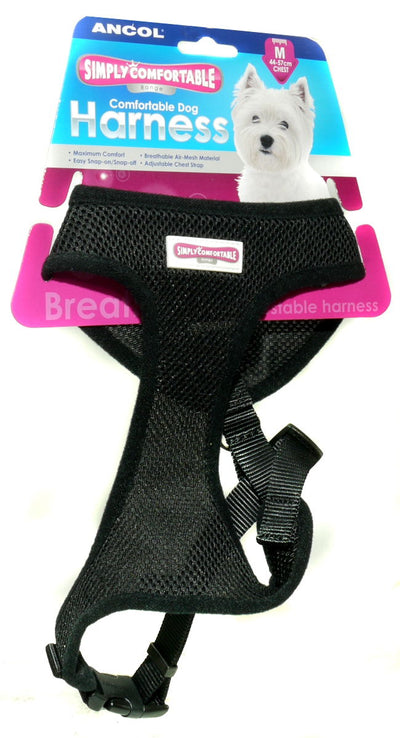 Viva Nylon Comfort Mesh Harness Black Medium 44-57cm