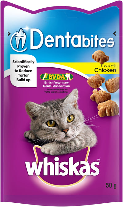 WHISKAS Dentabites Adult Cat Treats with Chicken 50g
