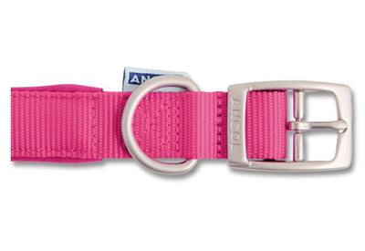 Viva Nylon Padded Buckle Collar Pink 19mm X35-43cm Sz 4