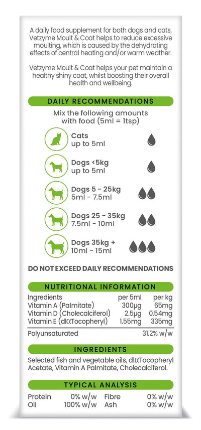 Vetzyme Dog & Cat Moult And Coat Nutritional Oil 150ml