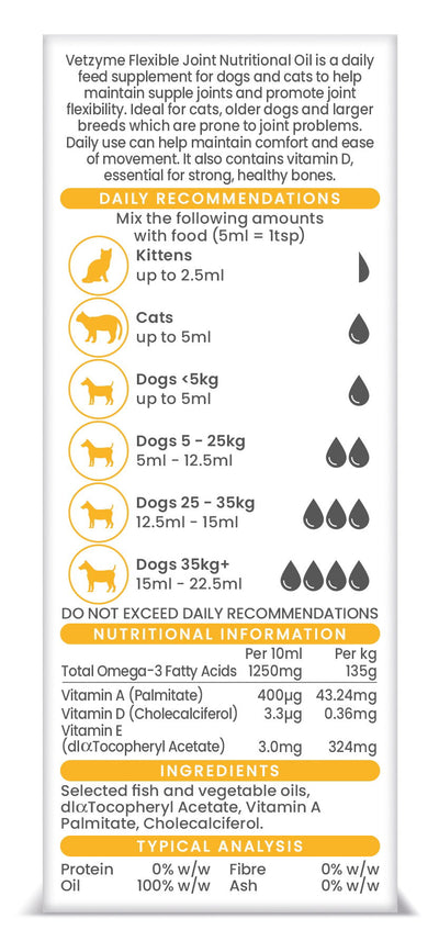 Vetzyme Dog & Cat Flexible Joint Nutritional Oil 150ml