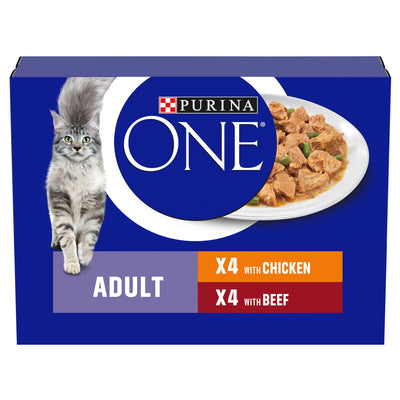 Purina One Adt Mini Fillets In Gravy Chicken & Beef 8x85g