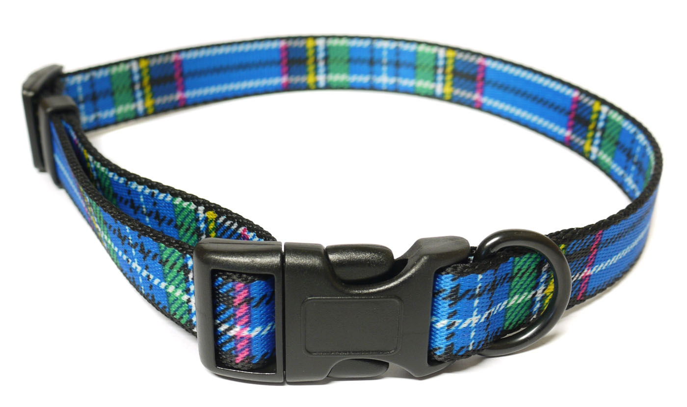 Fashion Nylon Adjustable Collar Tartan Blue 20-30cm