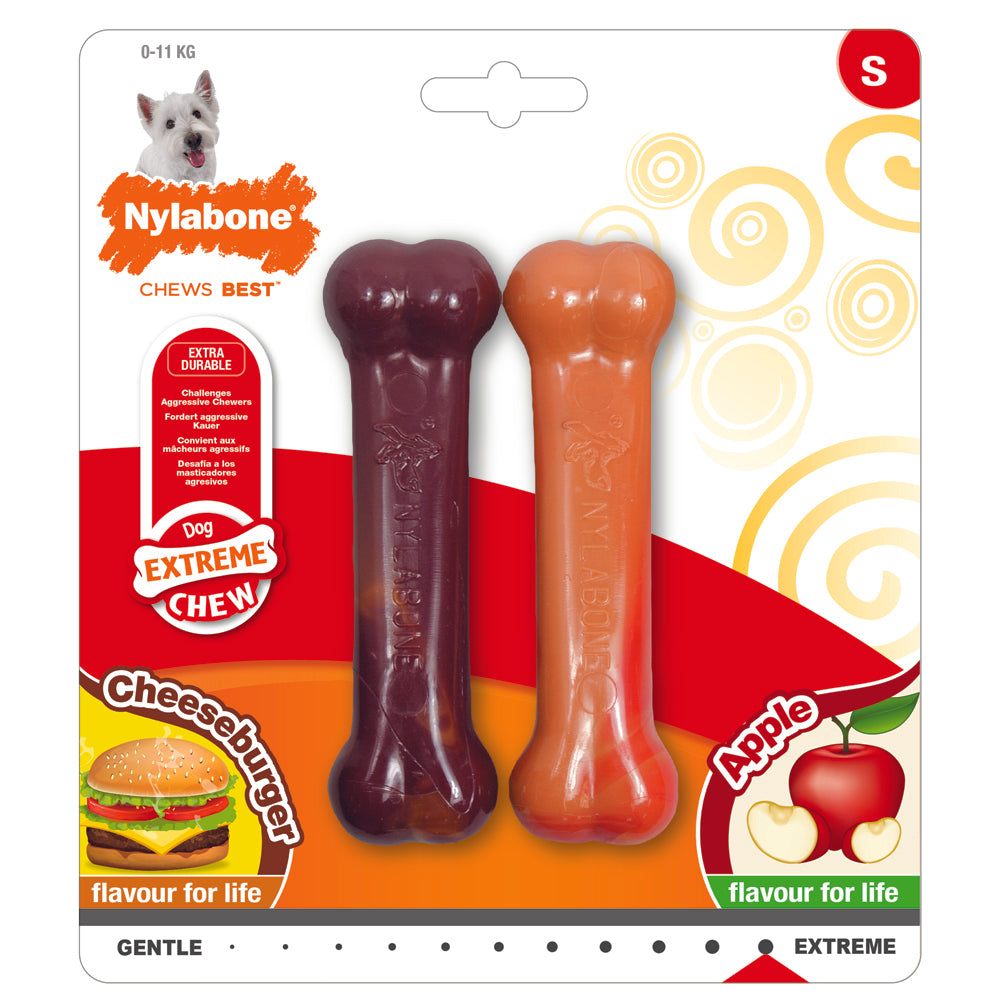 Nylabone Extreme Chew Bone 2Pack Cheeseburger/apple Small