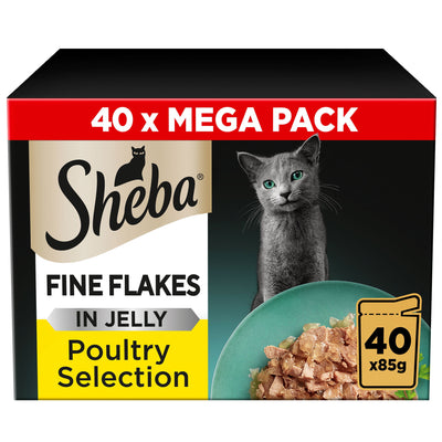 SHEBA Fine Flakes Cat Food Pouch Poultry in Jelly Mega Pack 40 x 85g