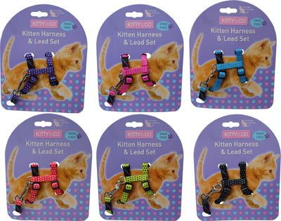 Hem & Boo Nyl Adj Kit Harness&Lead Set Spotty Pattern Astd