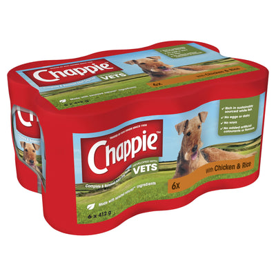 Chappie Adult Wet Dog Food Tins Chicken & Rice in Loaf 6 x 412g
