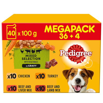 PEDIGREE Adult Wet Dog Food Pouch Mixed in Gravy Mega Pack 40 x 100g
