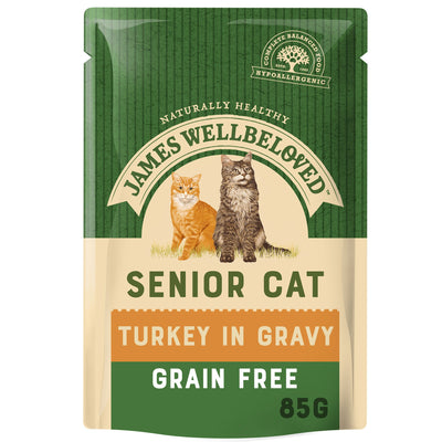 James Wellbeloved Grain Free Senior Cat Wet Food Pouch Turkey in Gravy 12x85g