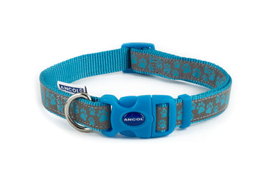 Fashion Nylon Adjustable Collar Blue Paw 30-50cm Sz2-5