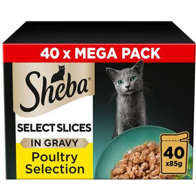 SHEBA Select Slices Adult Cat Food Poultry Selection in Gravy 40x85g Pouch