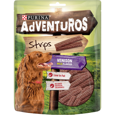 Adventuros Strips Dog Treat Venison Flavour 90g