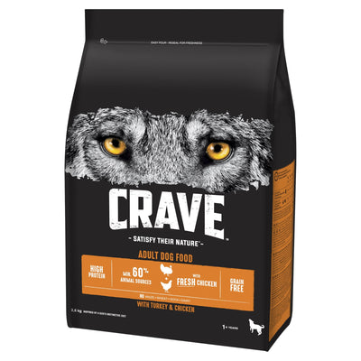 Crave Natural Grain Free Adult Complete Dry Dog Food Turkey & Chicken 2.8kg