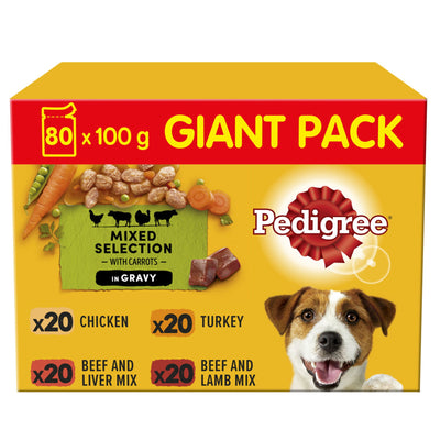 PEDIGREE Adult Wet Dog Food Pouch Mixed in Gravy Giant Pack 80 x 100g