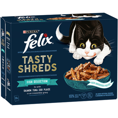 Felix Tasty Shreds Fish Selection In Gravy 12x80g