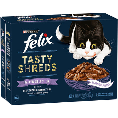 Felix Tasty Shreds Mixed Selection In Gravy 12x80g