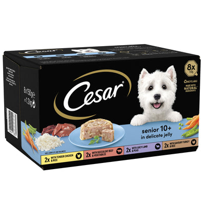 CESAR Senior Wet Dog Food Trays Meat in Delicate Jelly 8 x 150g