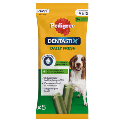 PEDIGREE DENTASTIX Fresh Adult Medium Dog Treats 5 x Dental Sticks 128g