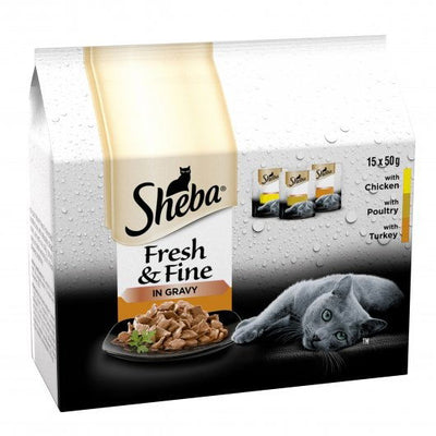 SHEBA Fresh & Fine Wet Cat Food Pouch Poultry in Gravy 15 x 50g