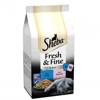 SHEBA Fresh & Fine Wet Cat Food Pouch Tuna & Salmon in Jelly 6 x 50g