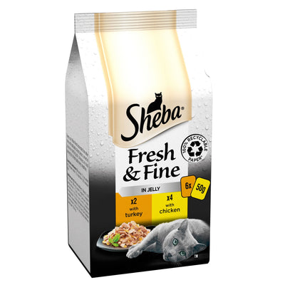 SHEBA Fresh & Fine Wet Cat Food Pouch Chicken & Turkey in Jelly 6 x 50g