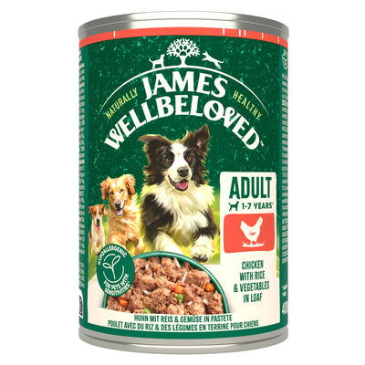 James Wellbeloved Adult Wet Dog Food Chicken & Rice in Loaf 400 g Tin
