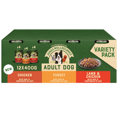 James Wellbeloved Adult Wet Dog Food Tins Turkey Lamb & Chicken in Loaf 12 x 400g