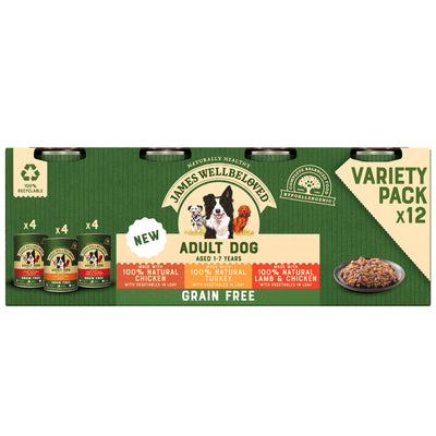 James Wellbeloved Grain Free Adult Wet Dog Food Tins Turkey Lamb & Chicken in Loaf 12 x 400g