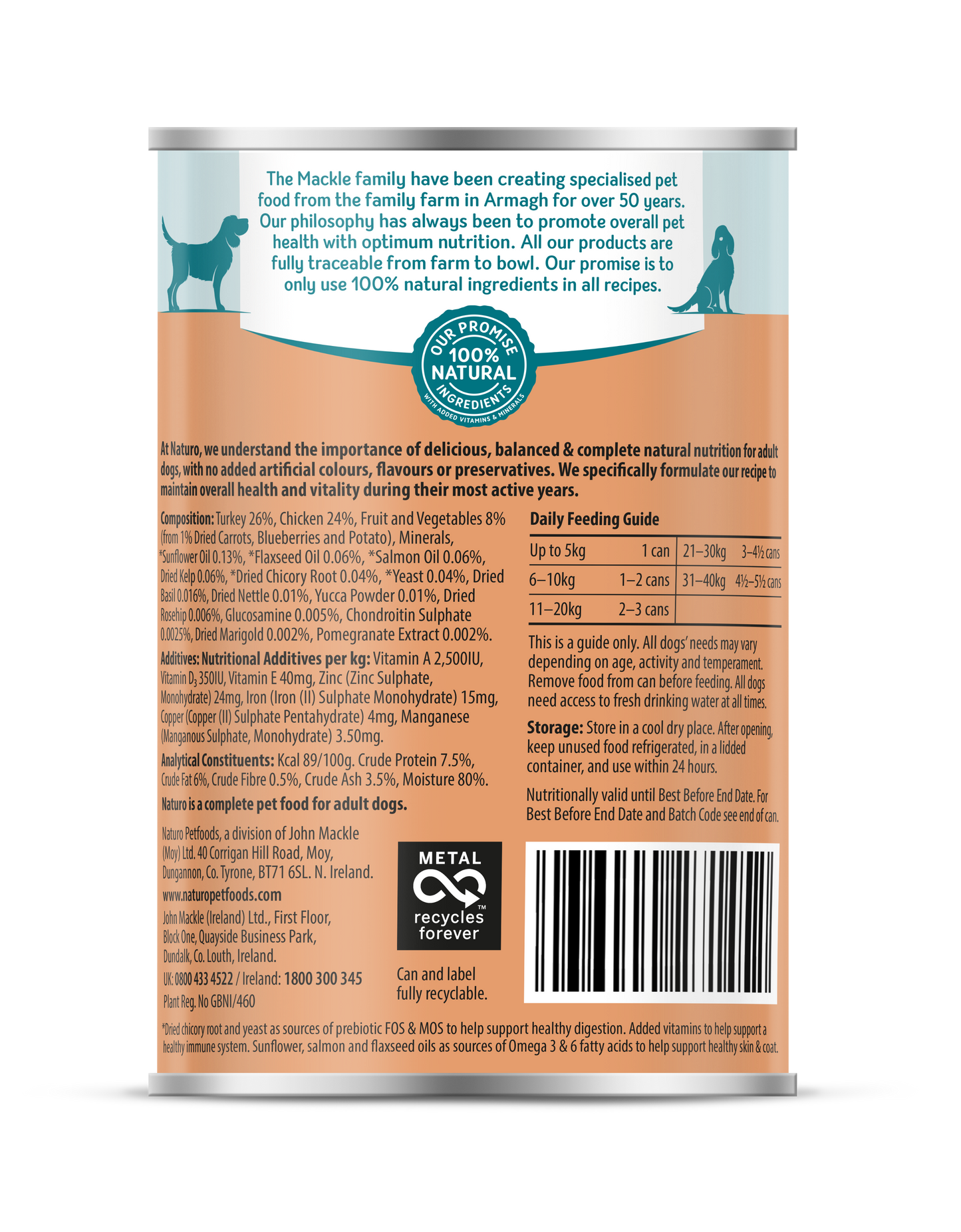 Naturo Adult Turkey & Chicken In Jelly Can 390g