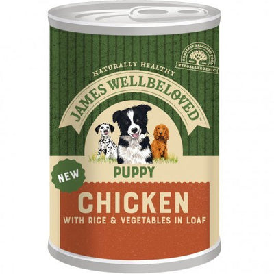 James Wellbeloved Puppy Wet Dog Food Chicken Rice & Vegetables in Loaf 400 g Tin