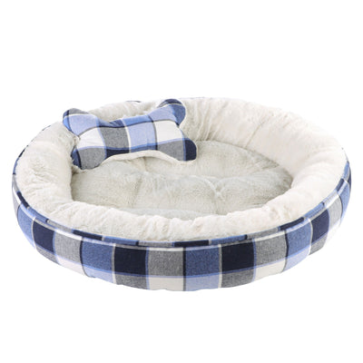 Dream Paws Blue Check Pet Bundle Bed With Blanket And Toy