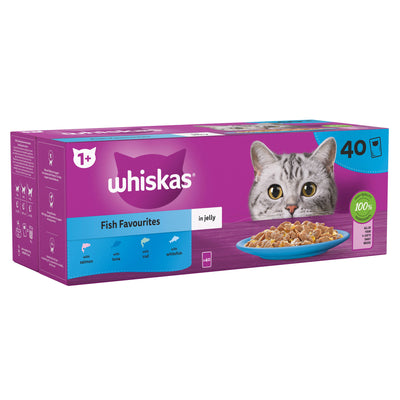 WHISKAS 1+ Fish Favourites Adult Wet Cat Food Pouch in Jelly 40 x 85g