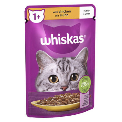 WHISKAS 1+ Adult Wet Cat Food Pouch in Jelly with Chicken 85g