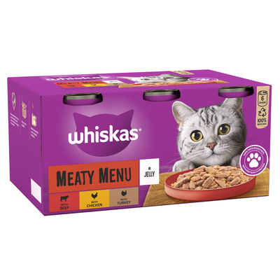 WHISKAS Meaty Menu Adult Wet Cat Food in Jelly Tin 6x400g
