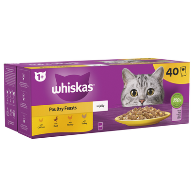 WHISKAS 7+ Poultry Feasts Senior Wet Cat Food Pouch in Jelly 40 x 85g