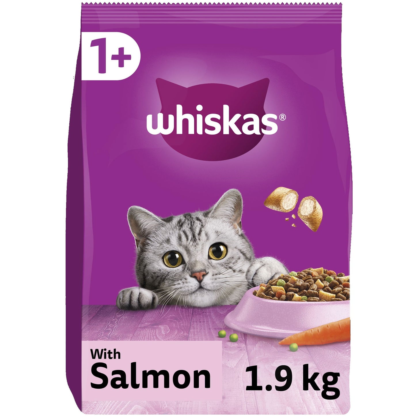 WHISKAS 1+ Salmon Adult Dry Cat Food 1.9kg