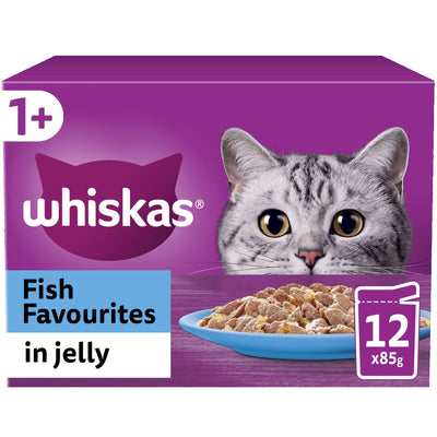 WHISKAS 1+ Fish Favourites Adult Wet Cat Food Pouch in Jelly 12 x 85g
