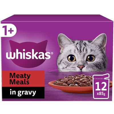 WHISKAS 1+ Meaty Meals Adult Wet Cat Food Pouch in Gravy 12 x 85g