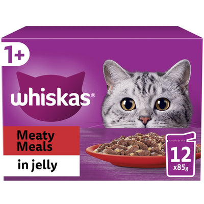 WHISKAS 1+ Meaty Meals Adult Wet Cat Food Pouch in Jelly 12 x 85g