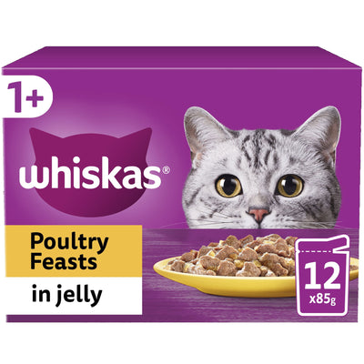 WHISKAS 1+ Poultry Feasts Adult Wet Cat Food Pouch in Jelly 12 x 85g