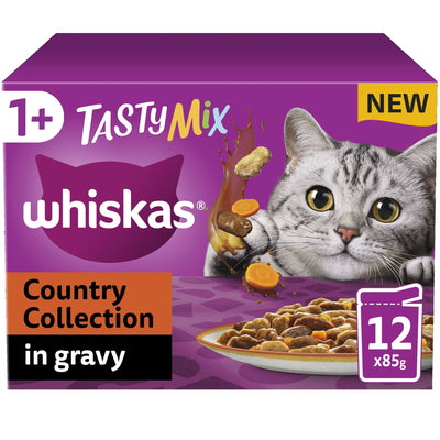 WHISKAS 1+ Country Collection Mix Adult Wet Cat Food Pouch in Gravy 12x85g